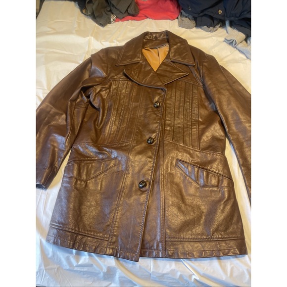 The Unbranded Brand Other - Vintage Men Leather Blazer Size 38 Brown 3 Bottons
